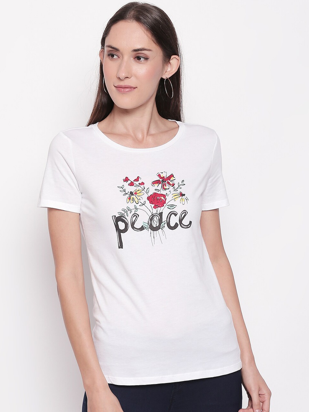 

Honey by Pantaloons Women White Printed Round Neck T-shirt