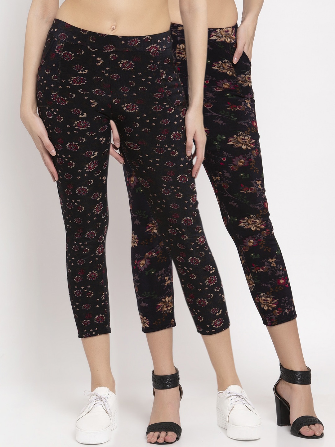 

KLOTTHE Women Multicolored Set of 2 Woolen Printed Jeggings, Multi