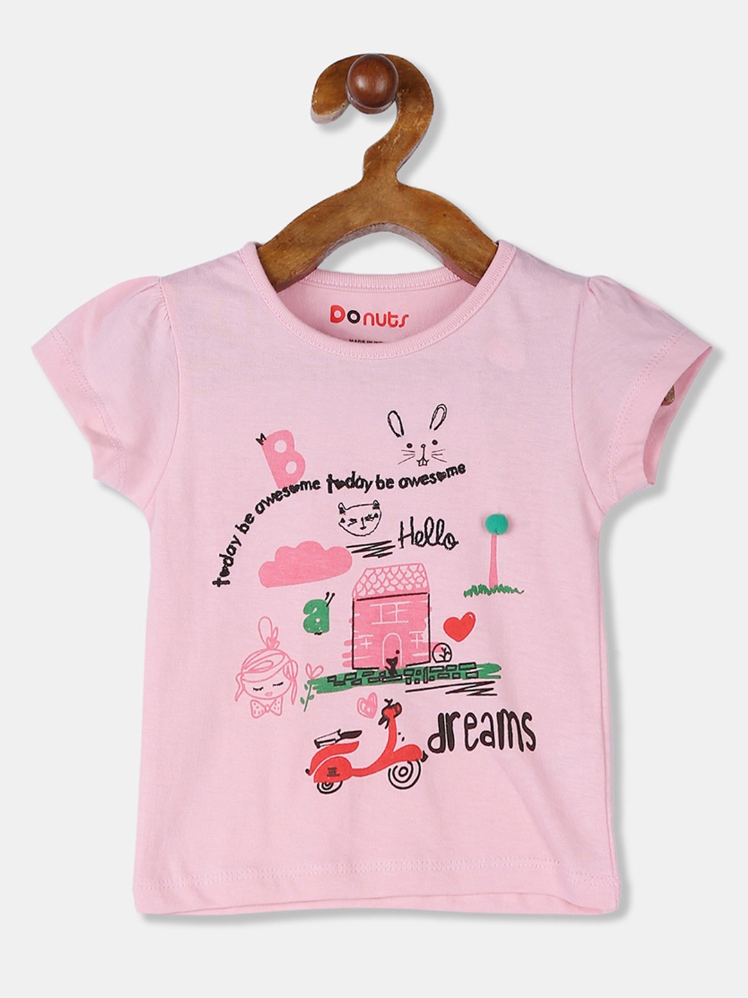 

Donuts Girls Pink Printed Round Neck T-shirt