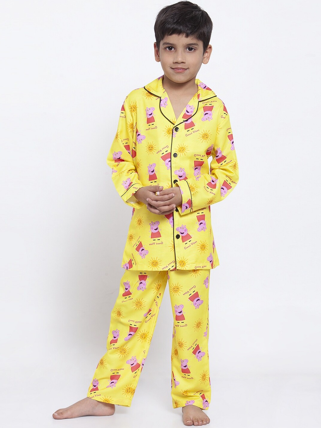 

MAXENCE Boys Yellow & Red Printed Night Suit