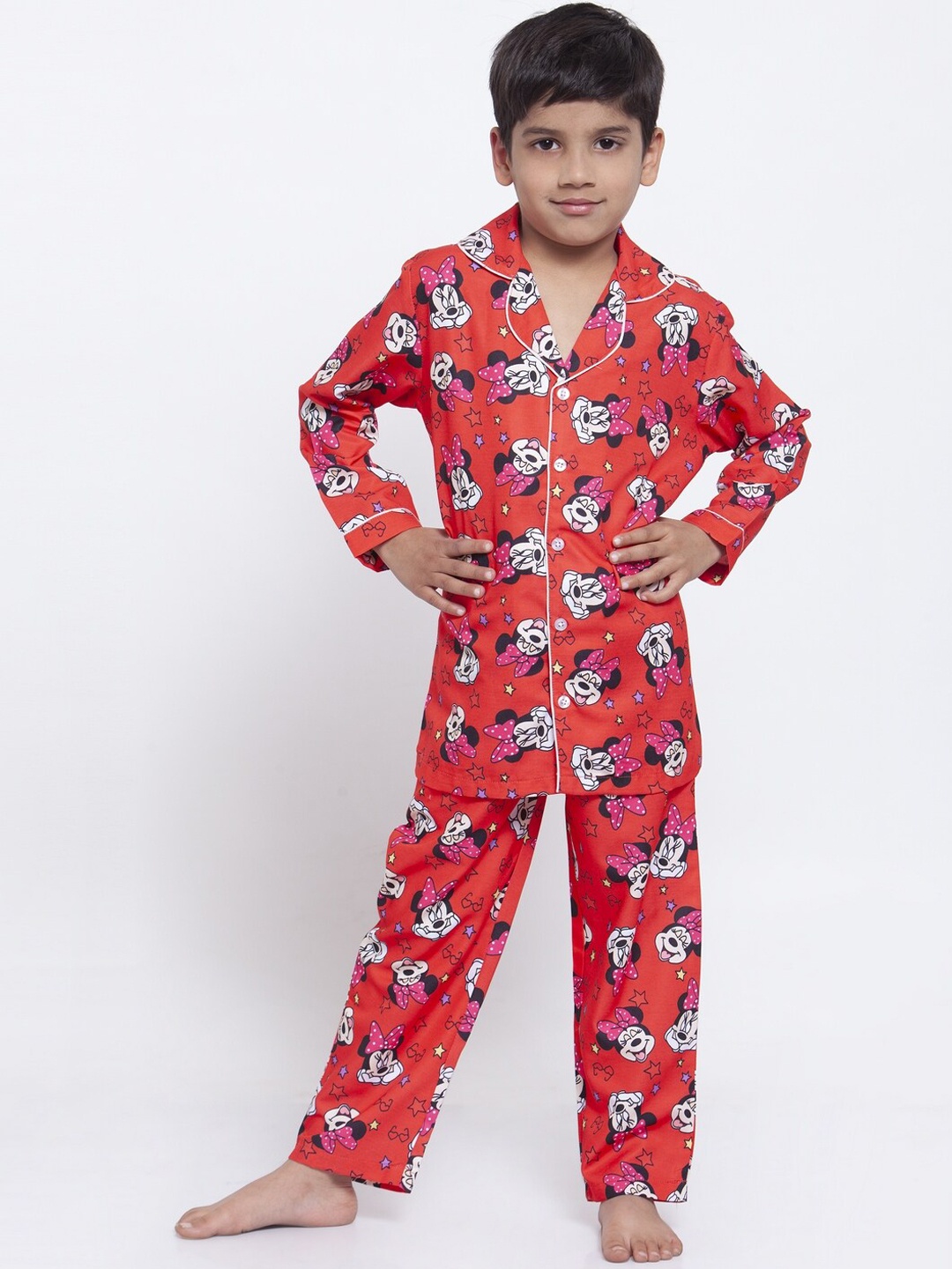 MAXENCE Boys Red & White Printed Night Suit