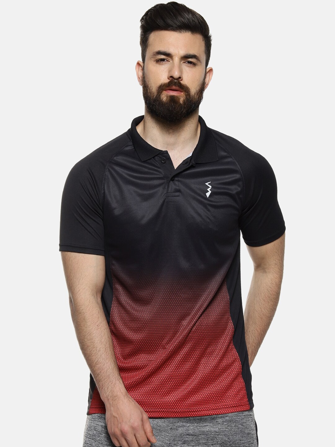 

Campus Sutra Men Red & Black Colourblocked Polo Collar Anti-Microbial T-shirt