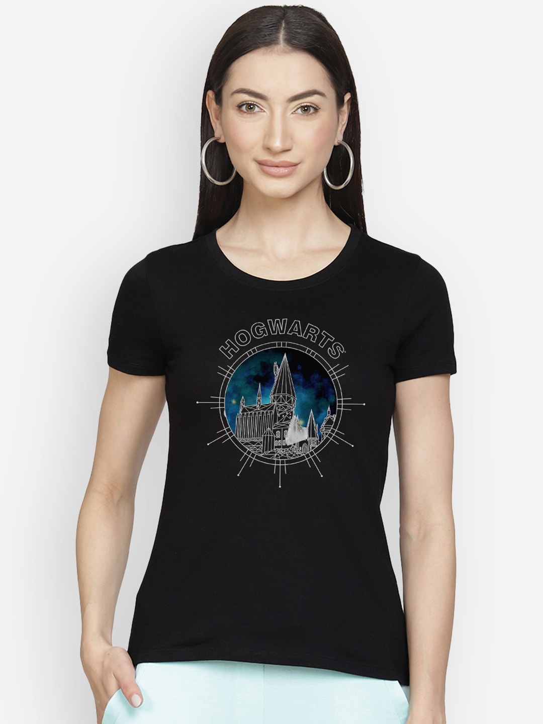 

Free Authority Women Black Harry Potter Printed Round Neck Pure Cotton T-shirt