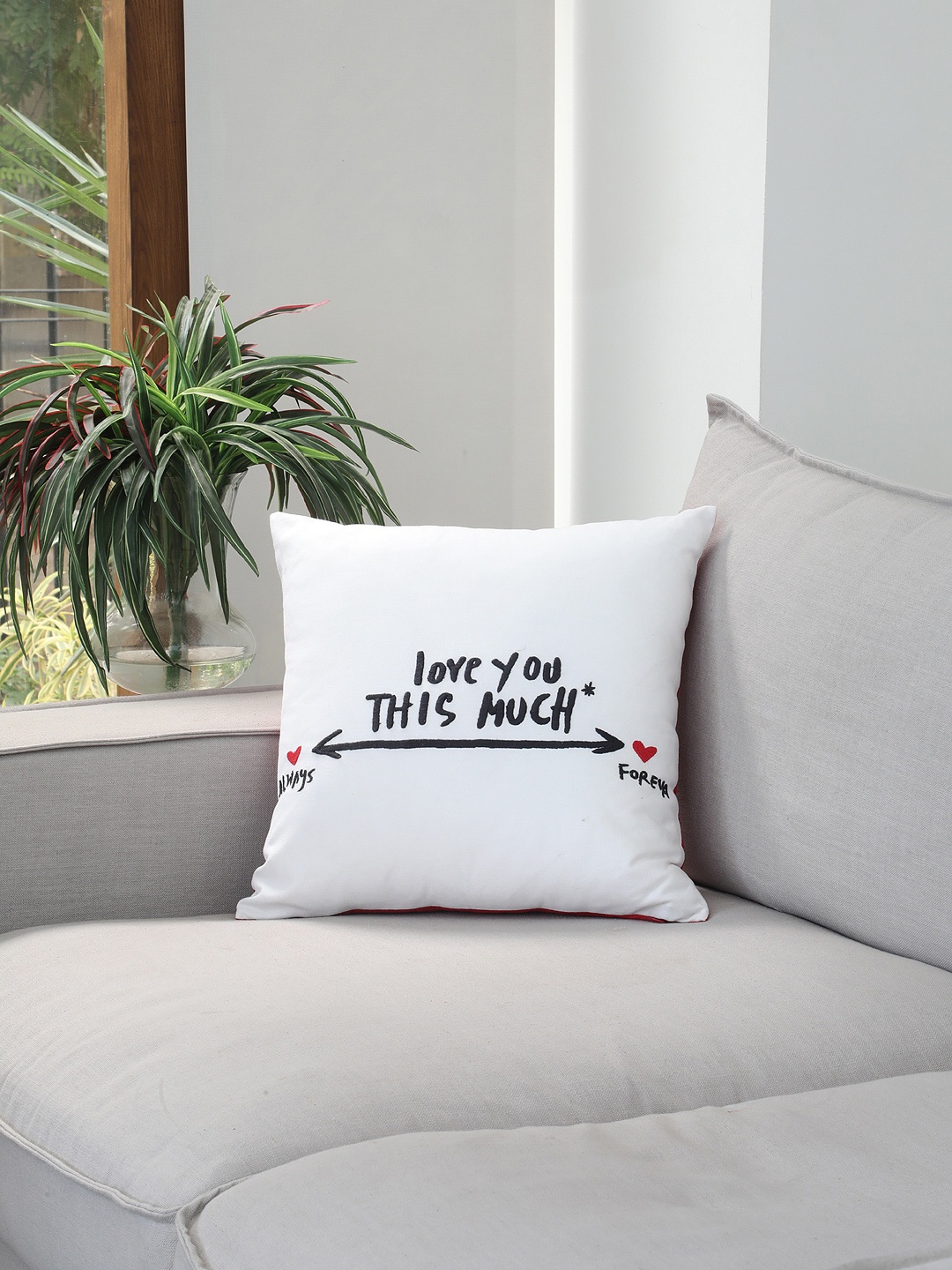 

BLUE BOAT Off-White & Red Single Embroidered Square Cushion Covers