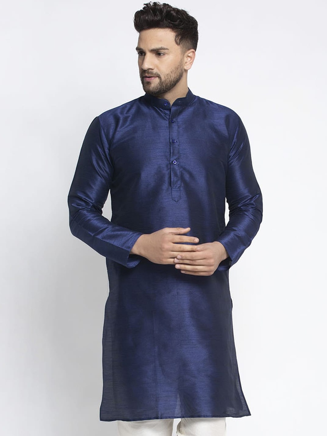 

Jompers Men Navy Blue Solid Thread Work Kurta