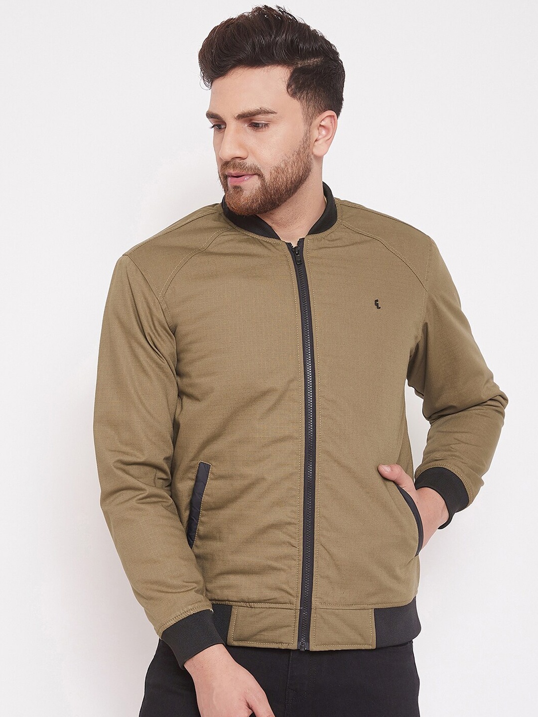 

Canary London Men Khaki Brown Solid Bomber Jacket