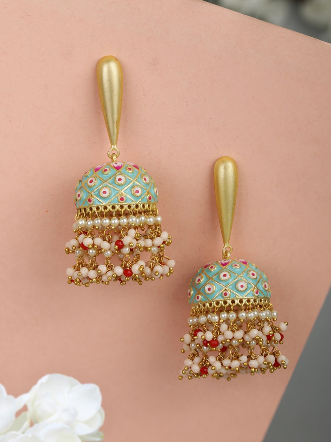 

Priyaasi Gold-Plated & Blue Dome Shaped Jhumkas