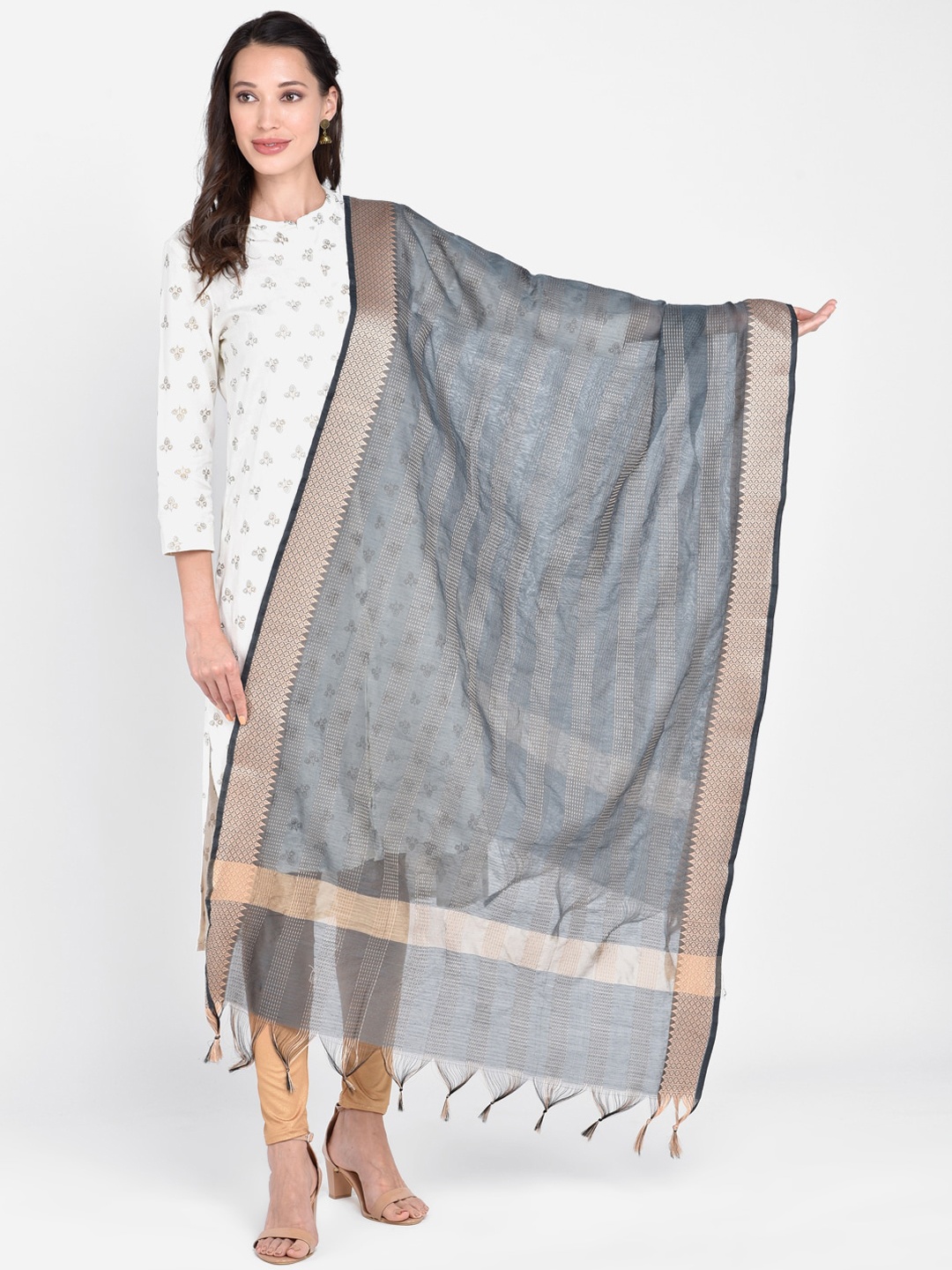 

Dupatta Bazaar Grey & Beige Woven Design Dupatta