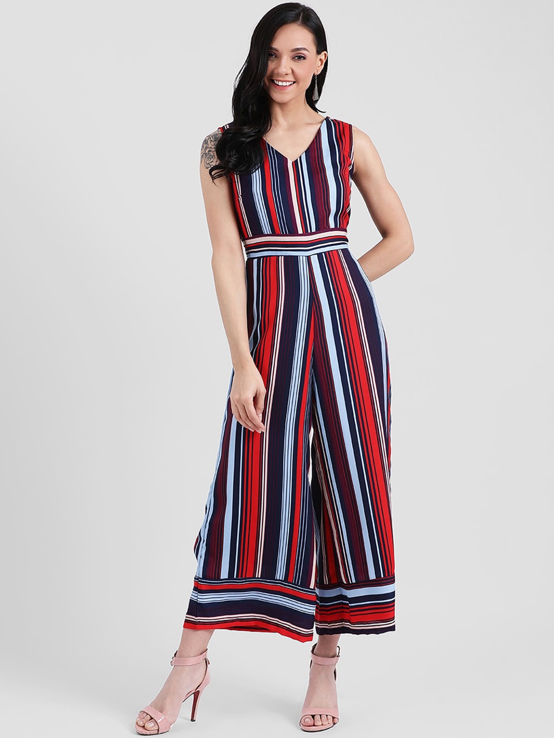 

Zink London Women Navy Blue & Red Striped Basic Jumpsuit
