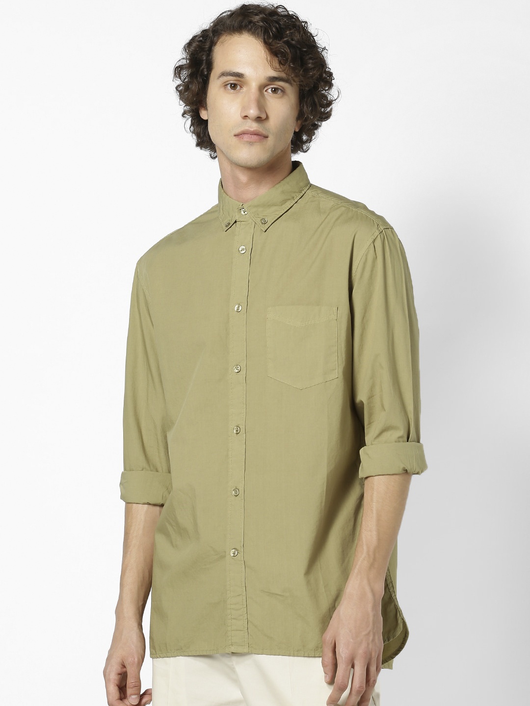 

Celio Men Green Regular Fit Solid Cotton Casual Shirt