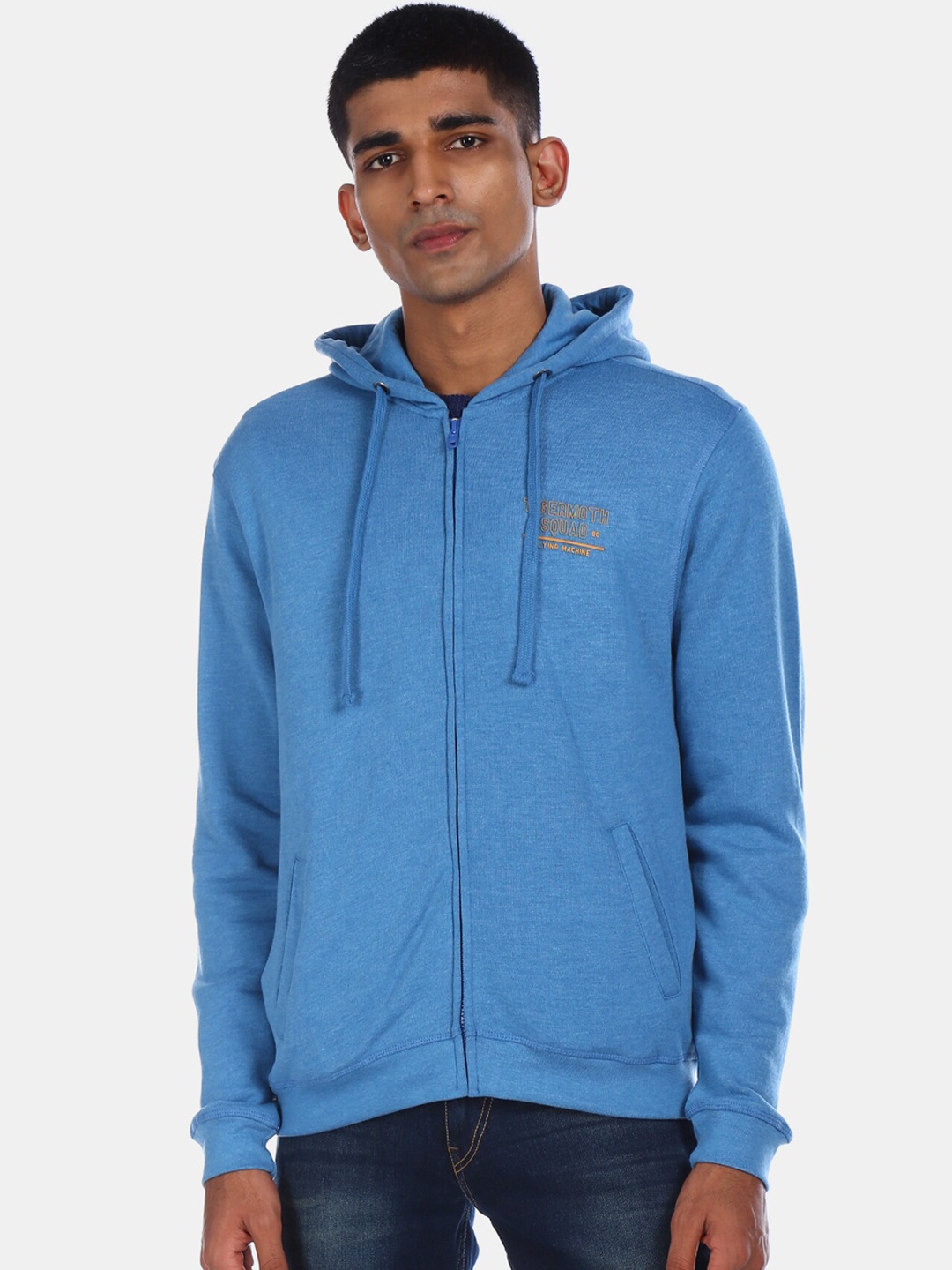 

Flying Machine Men Blue Solid Hooded Sweatshirt