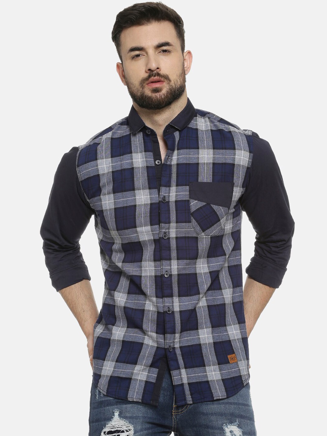 

Campus Sutra Men Blue Regular Fit Checked Casual Shirt
