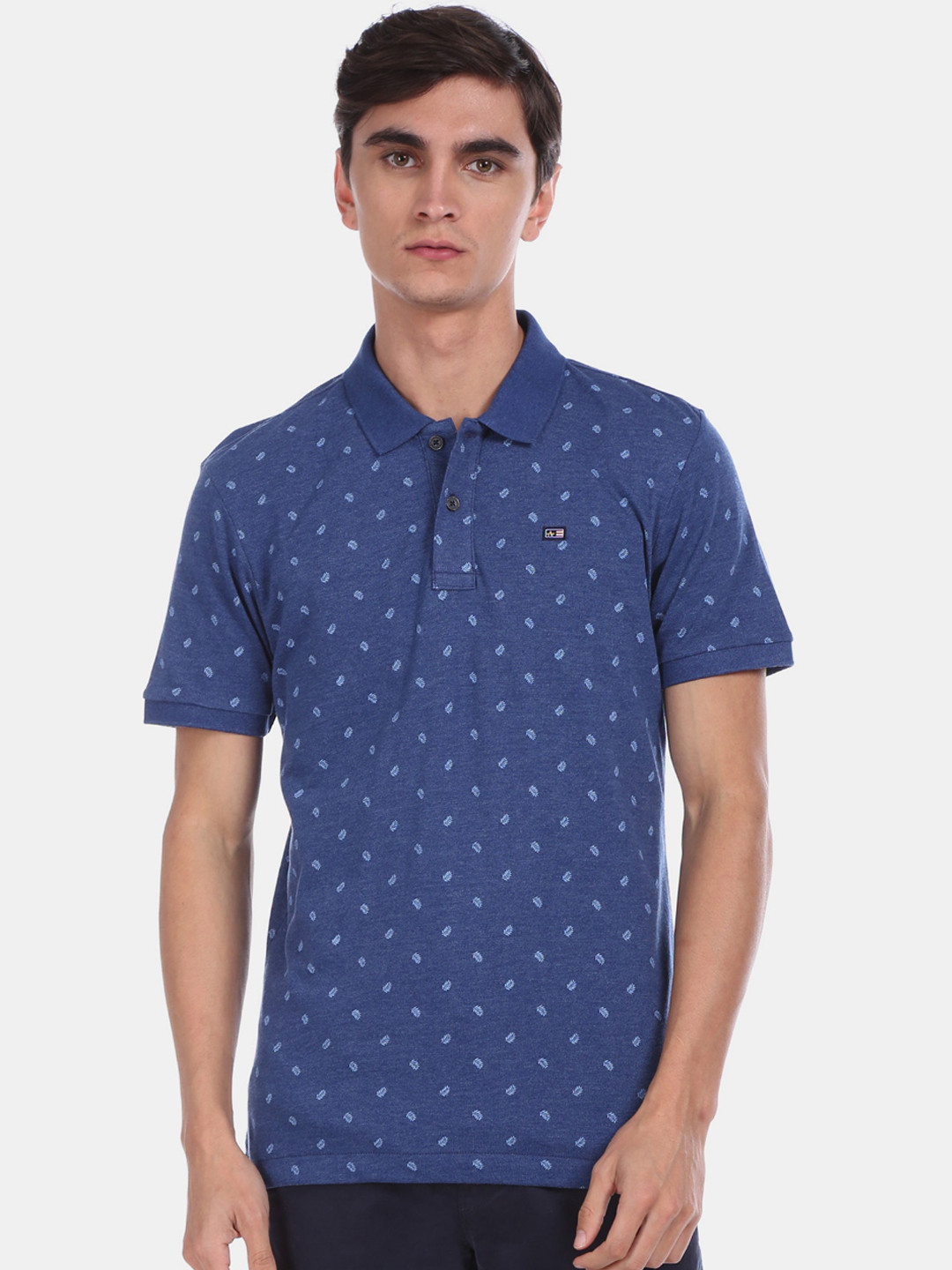 

Arrow Sport Men Blue Printed Polo Collar T-shirt