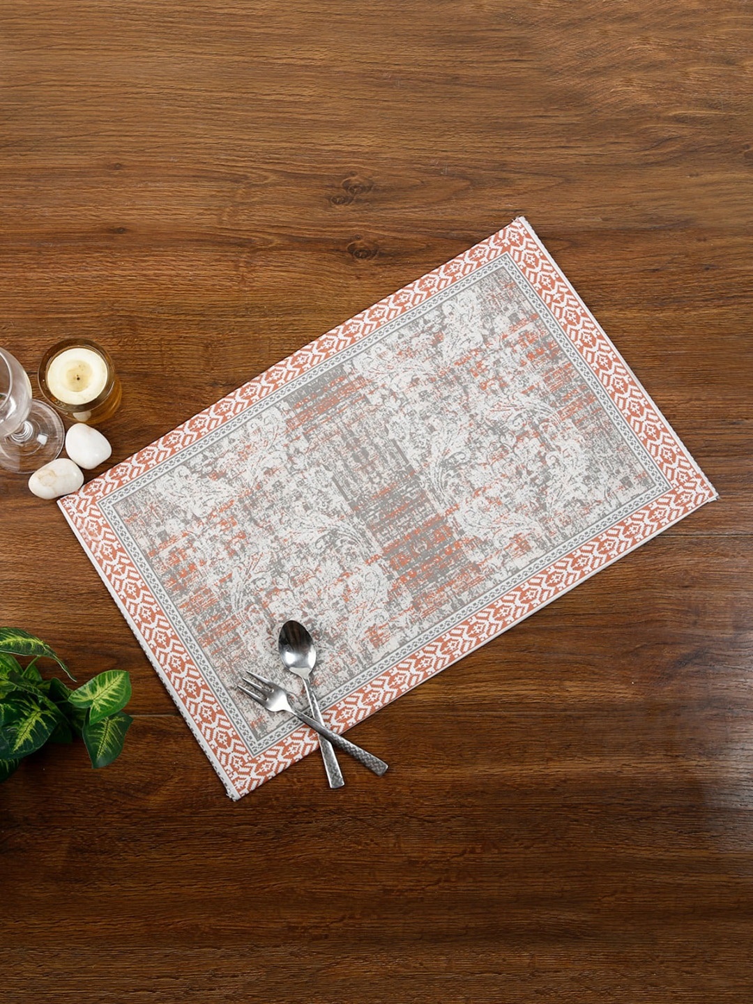 

ROMEE Set of 6 Grey & Red Ethnic Motifs Printed Table Placemats