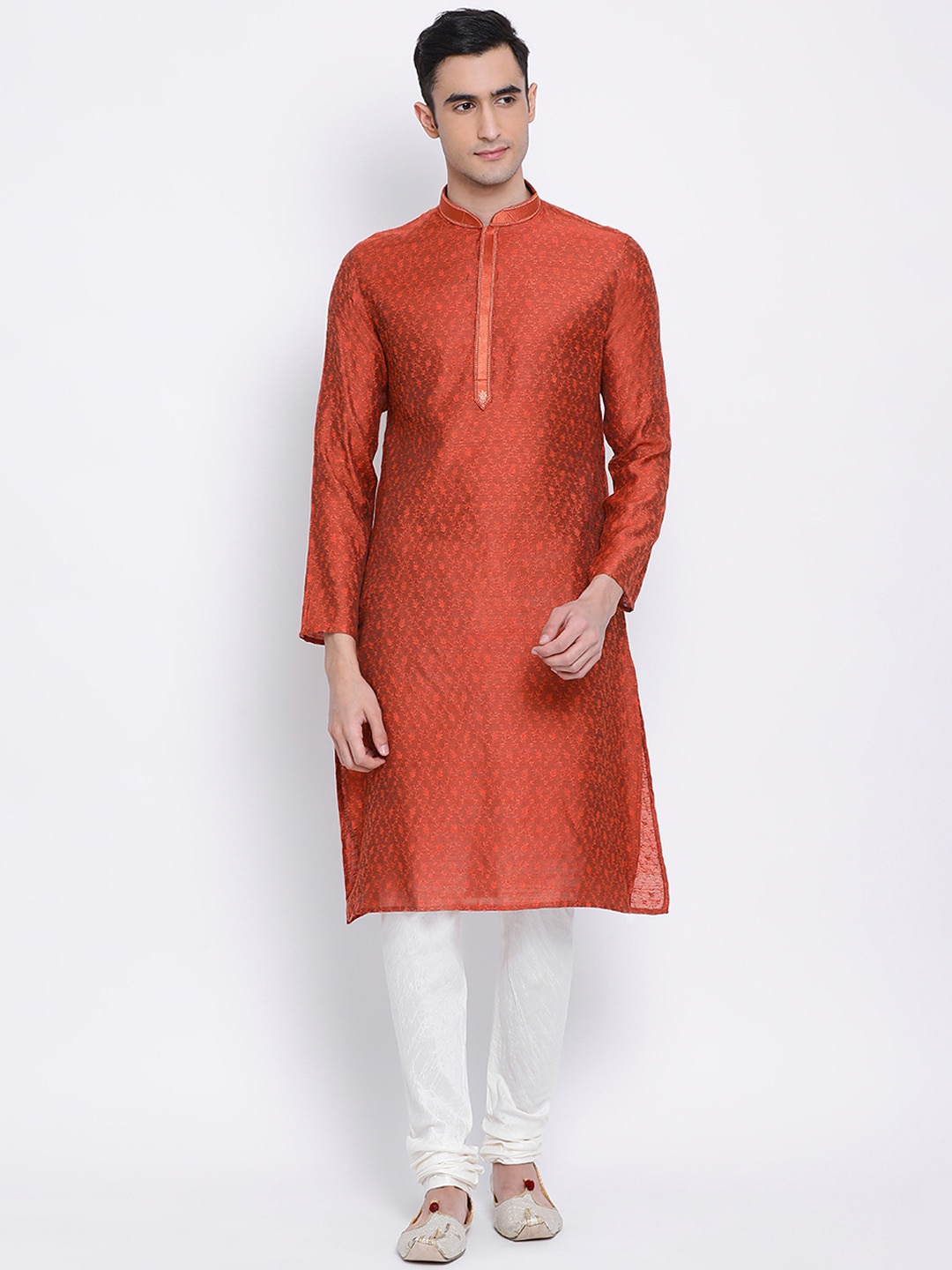 

Sanwara Men Rust & White Embroidered Kurta with Pyjamas