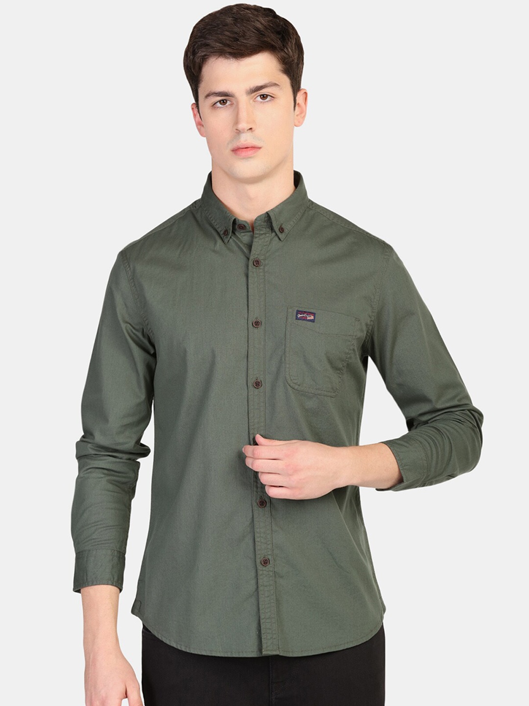 U.S. Polo Assn. Denim Co. Men Olive Green Regular Fit Solid Casual Shirt