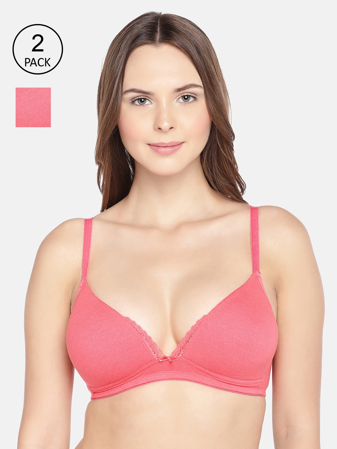 

Inner Sense Pack Of 2 Solid Non-Wired Lightly Padded Organic Cotton T-shirt Bra ISB042, Pink
