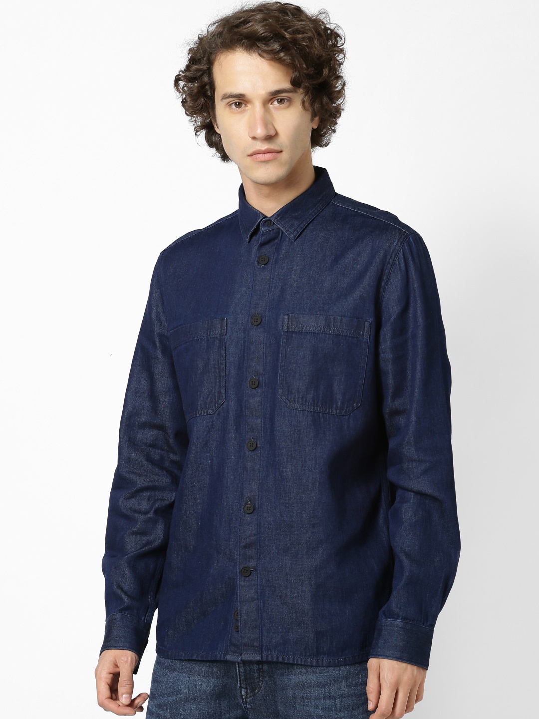 Celio Men Blue Regular Fit Solid Cotton Casual Shirt