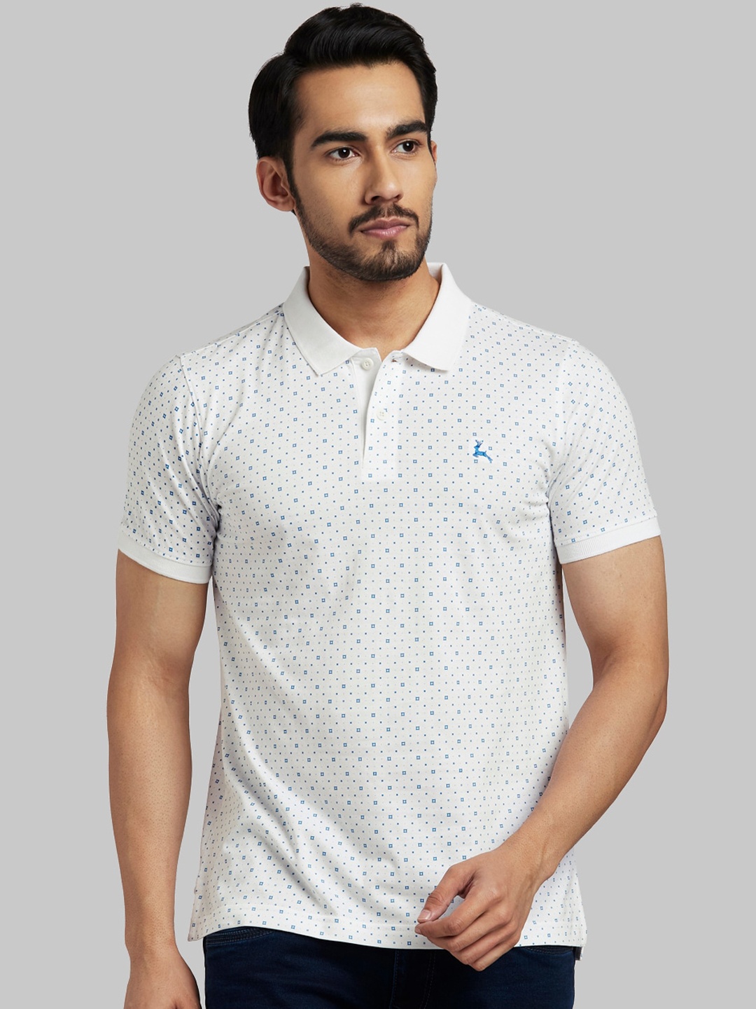 

Parx Men White Blue Printed Polo Collar Cotton Pure Cotton T-shirt
