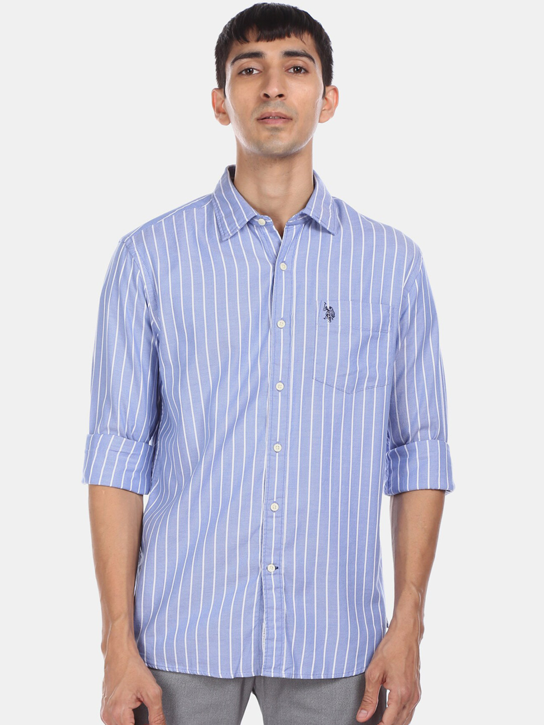 

U.S. Polo Assn. Men Blue Regular Fit Striped Casual Shirt