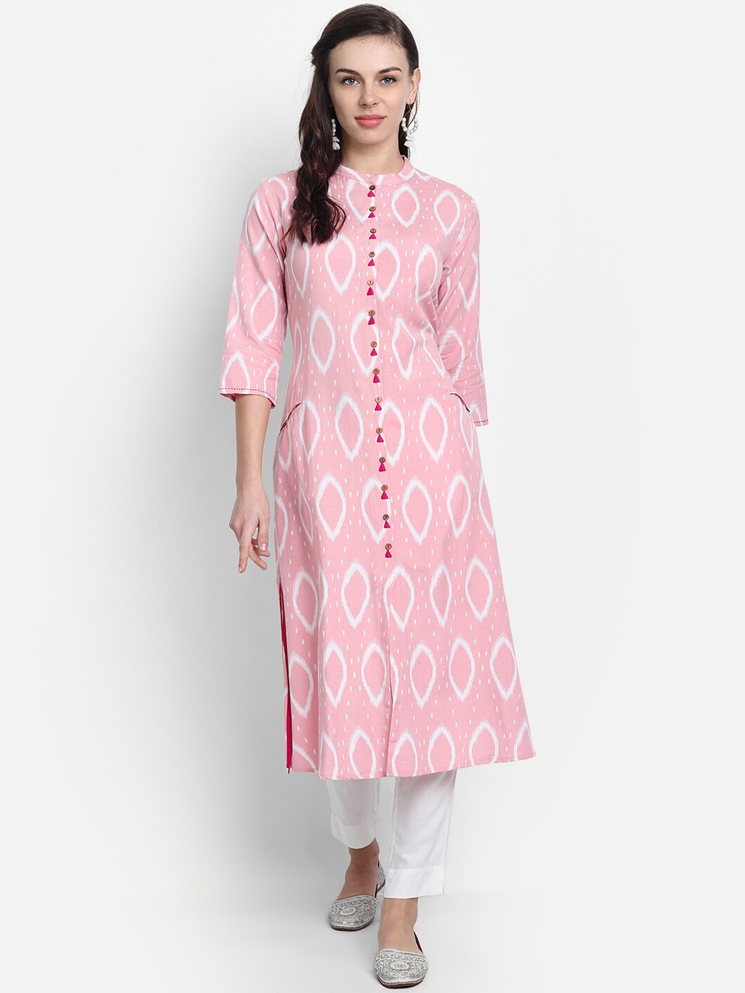 

fabGLOBAL Women Pink Printed A-Line Kurta