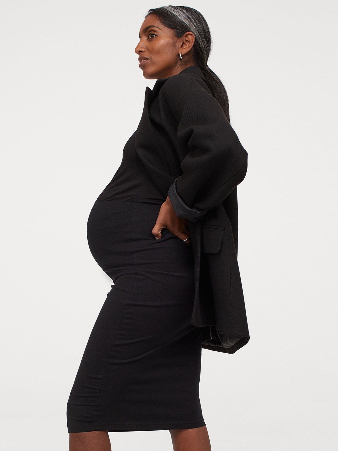H&M Women Black Solid MAMA Cotton Jersey Skirt