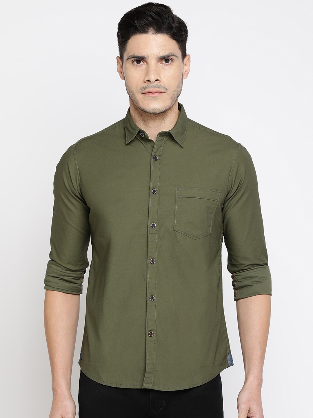 

Pepe Jeans Men Olive Green Regular Fit Solid Casual Shirt