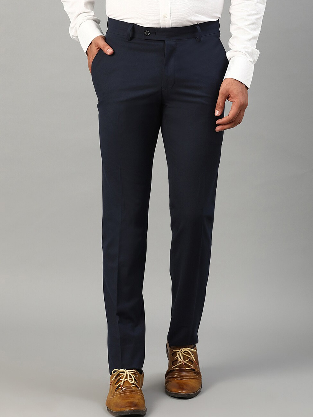 

HARSAM Men Navy Blue Slim Fit Solid Formal Trousers