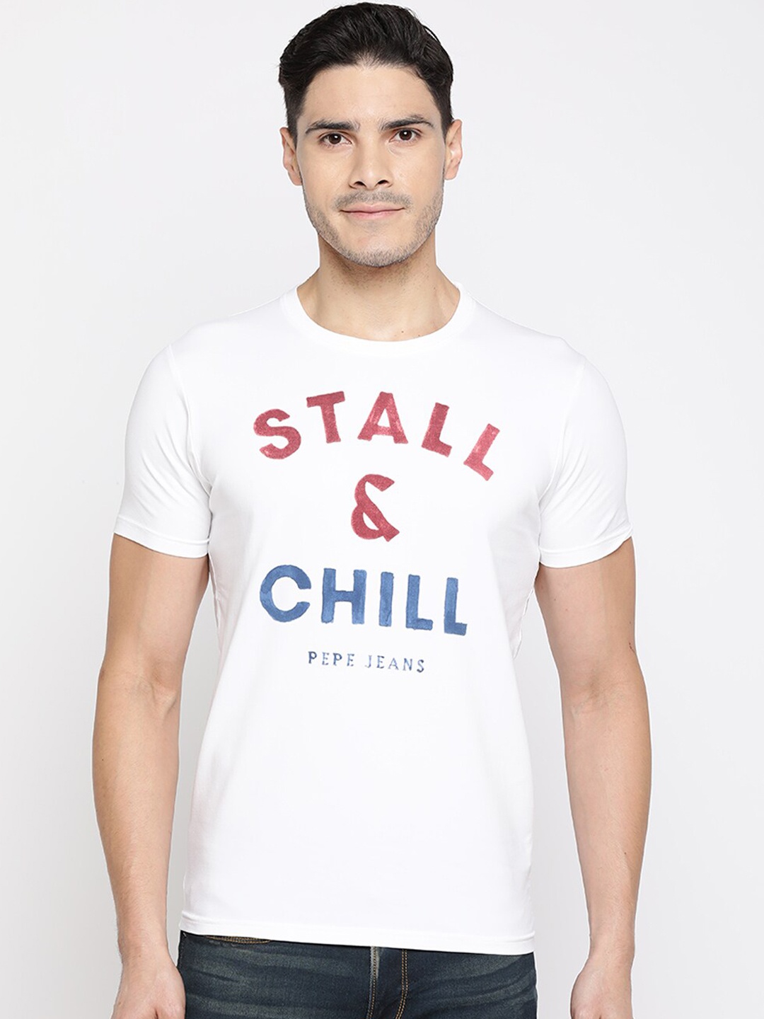 

Pepe Jeans Men White Printed Round Neck T-shirt