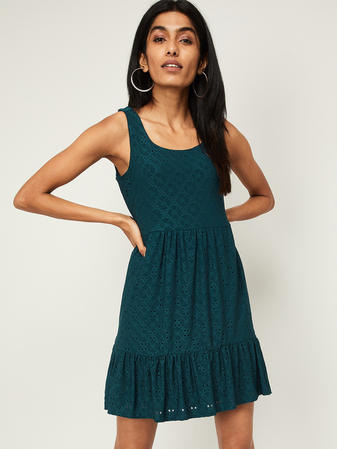

Ginger by Lifestyle Women Green Self Design Fit and Flare Dress