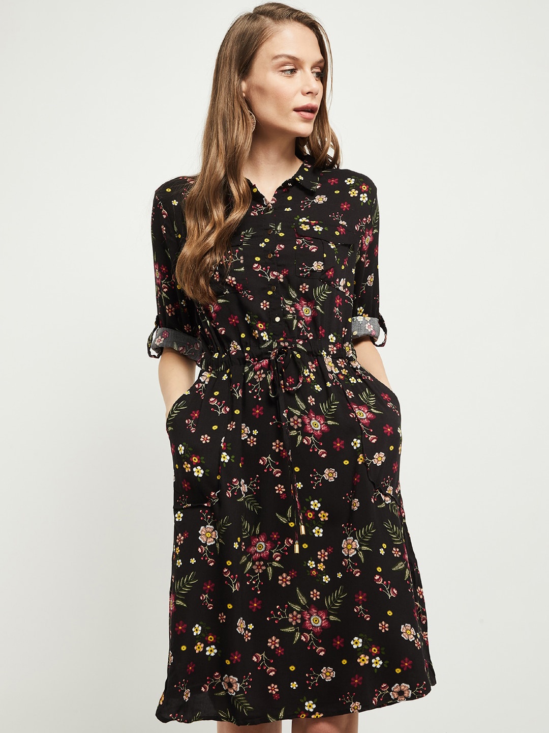 

max Women Black Printed Shirt Dress