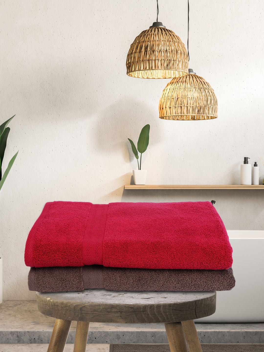 

BIANCA Unisex Set Of 2 Solid 500 GSM Pure Cotton Towels Bath Towels, Red