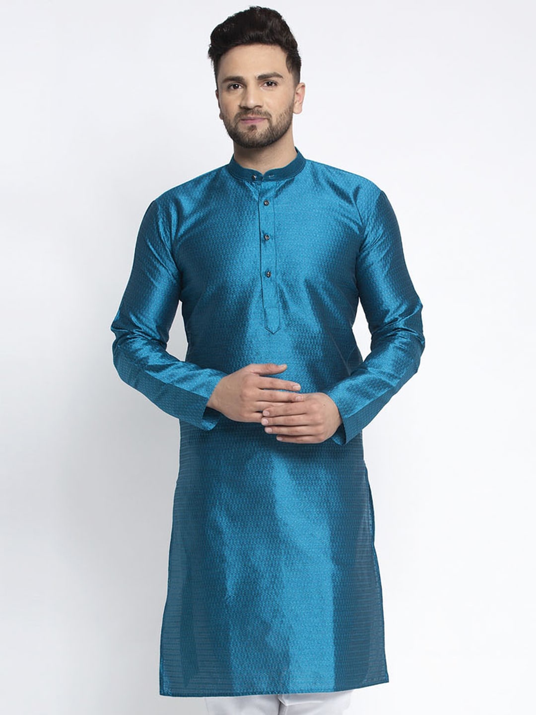 

Jompers Men Blue Woven Design Straight Kurta
