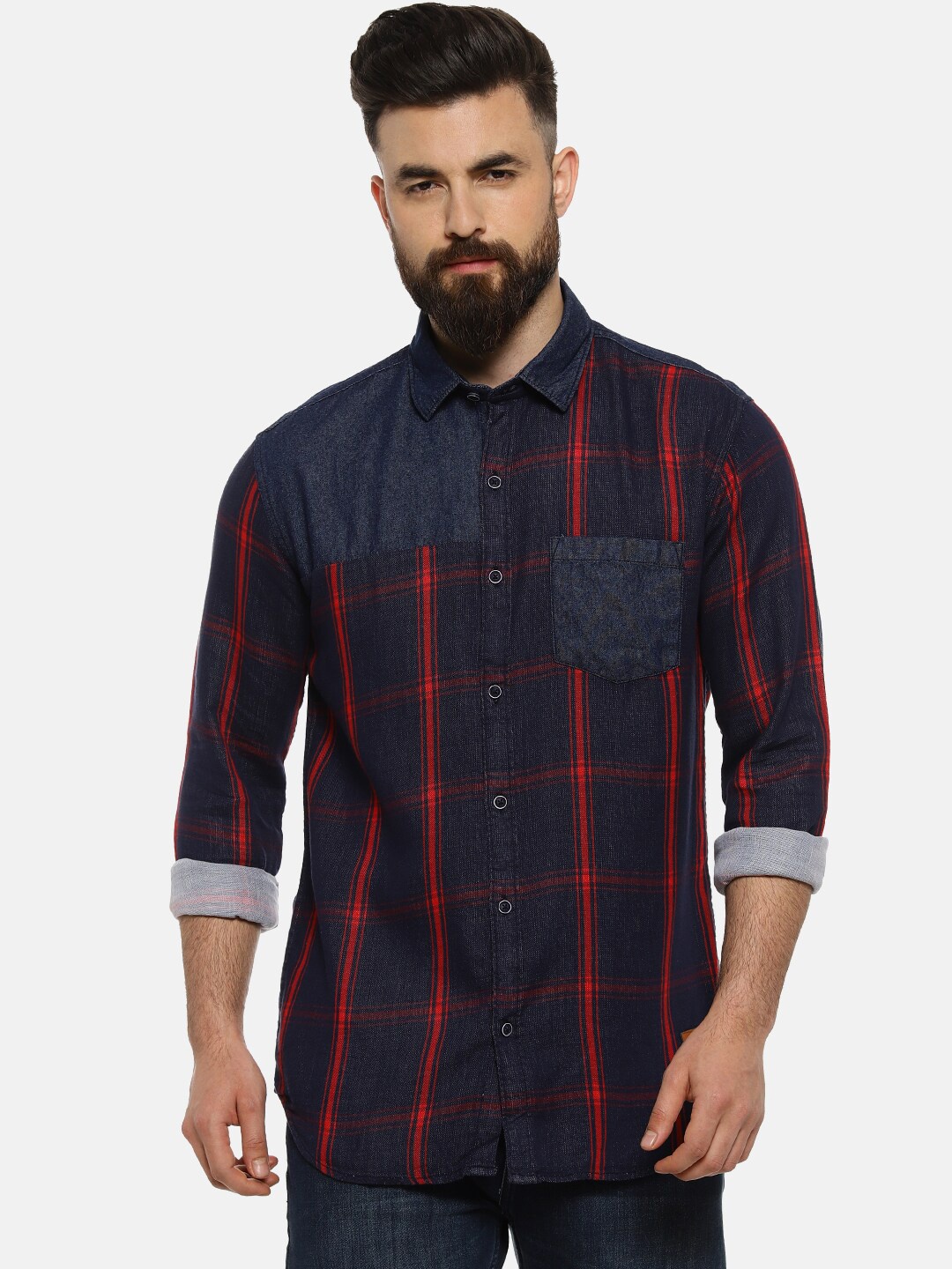 

Campus Sutra Men Navy Blue & Red Checked Casual Shirt