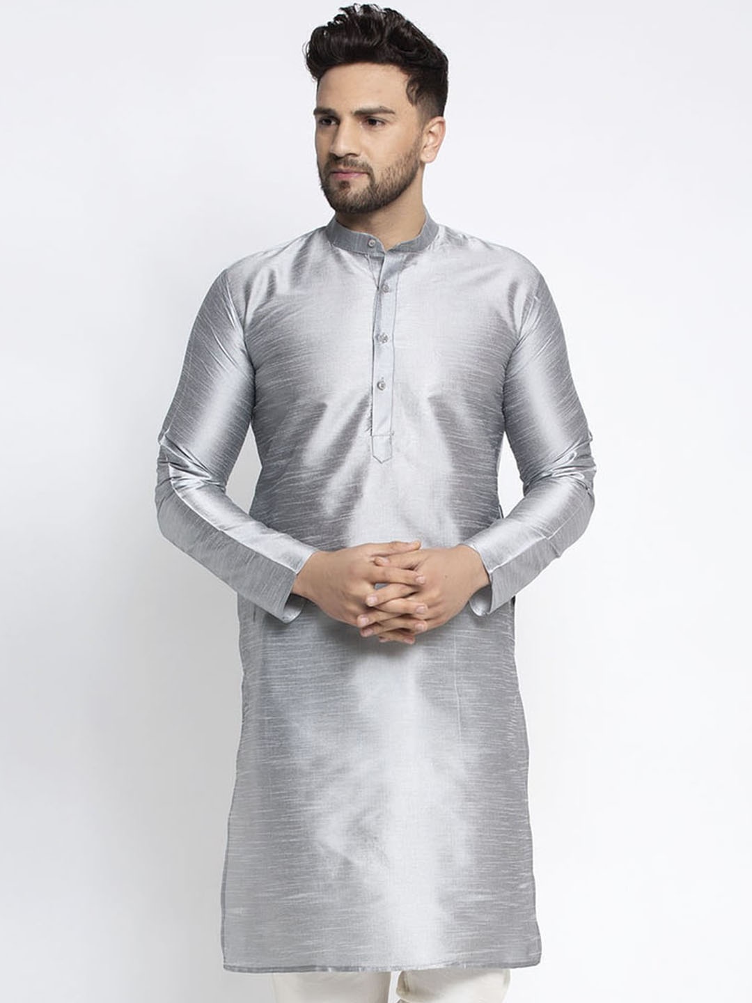 

Jompers Men Silver-Toned Solid Pathani Kurta