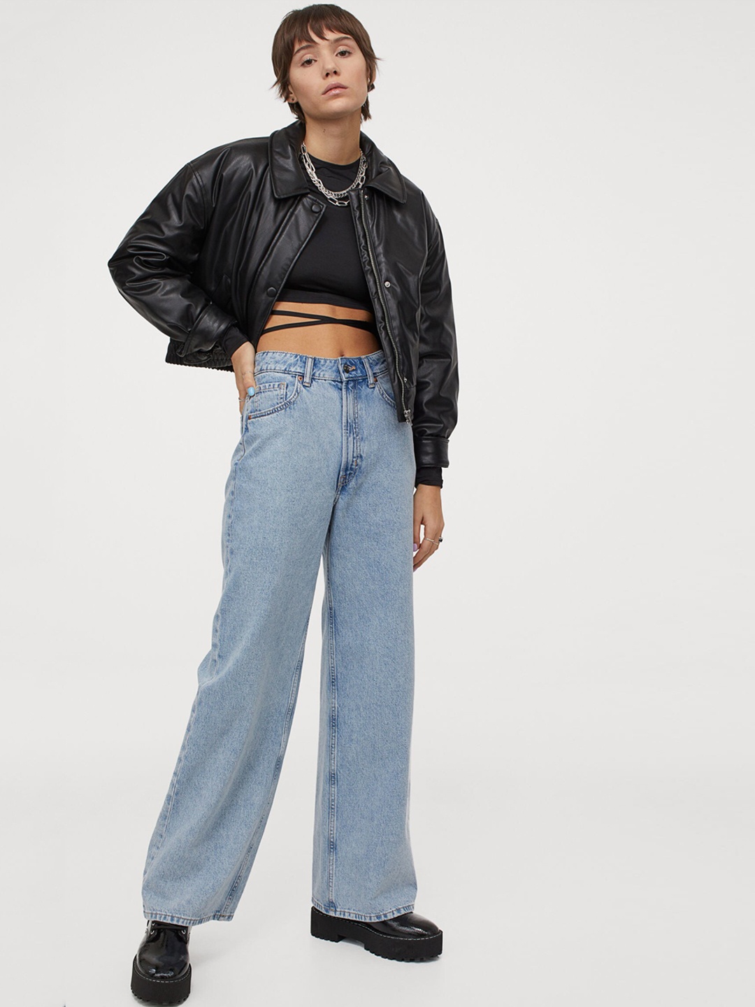 

H&M Women Blue Wide High Jeans