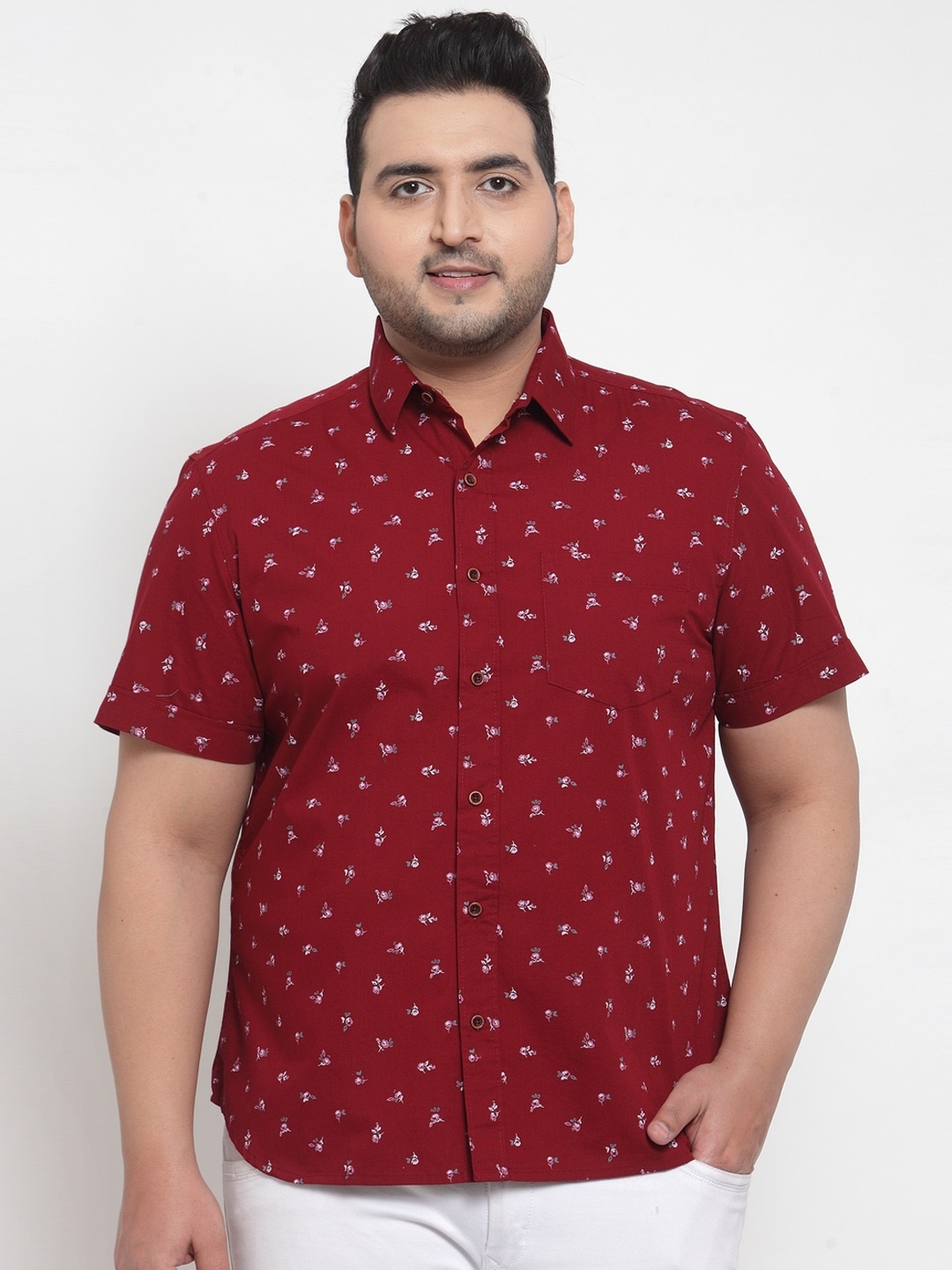 

plusS Men Maroon Regular Fit Printed Casual Shirt