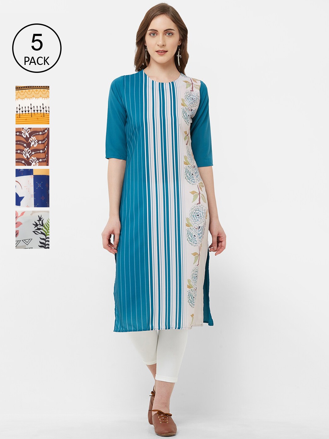 

7Threads Women Multicoloured Set of 5 Printed Panelled Straight Kurta, Multi