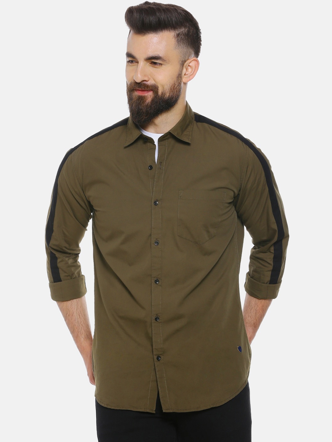 

Campus Sutra Men Olive Green Regular Fit Solid Casual Shirt