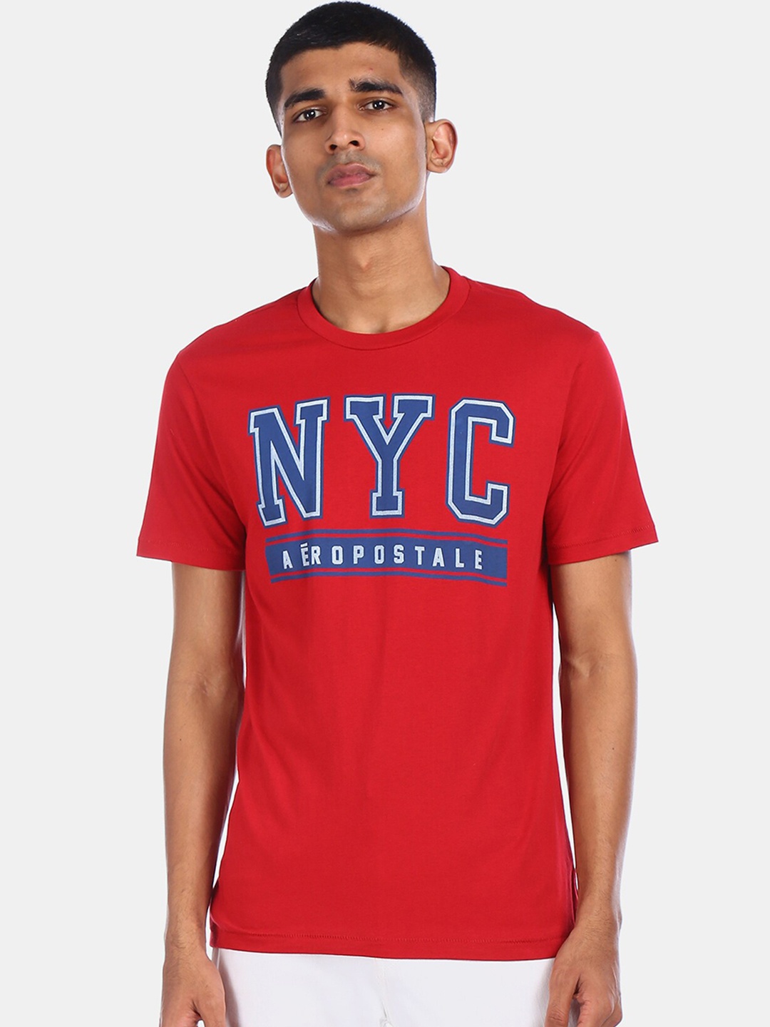 

Aeropostale Men Red Printed Round Neck Pure Cotton T-shirt