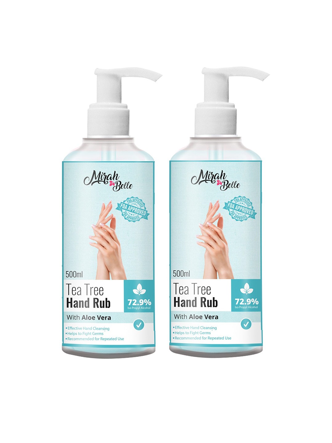 

Mirah Belle Unisex Pack Of 2 Tea Tree Aloe Vera Hand Rub Sanitizer 1000ml, Blue