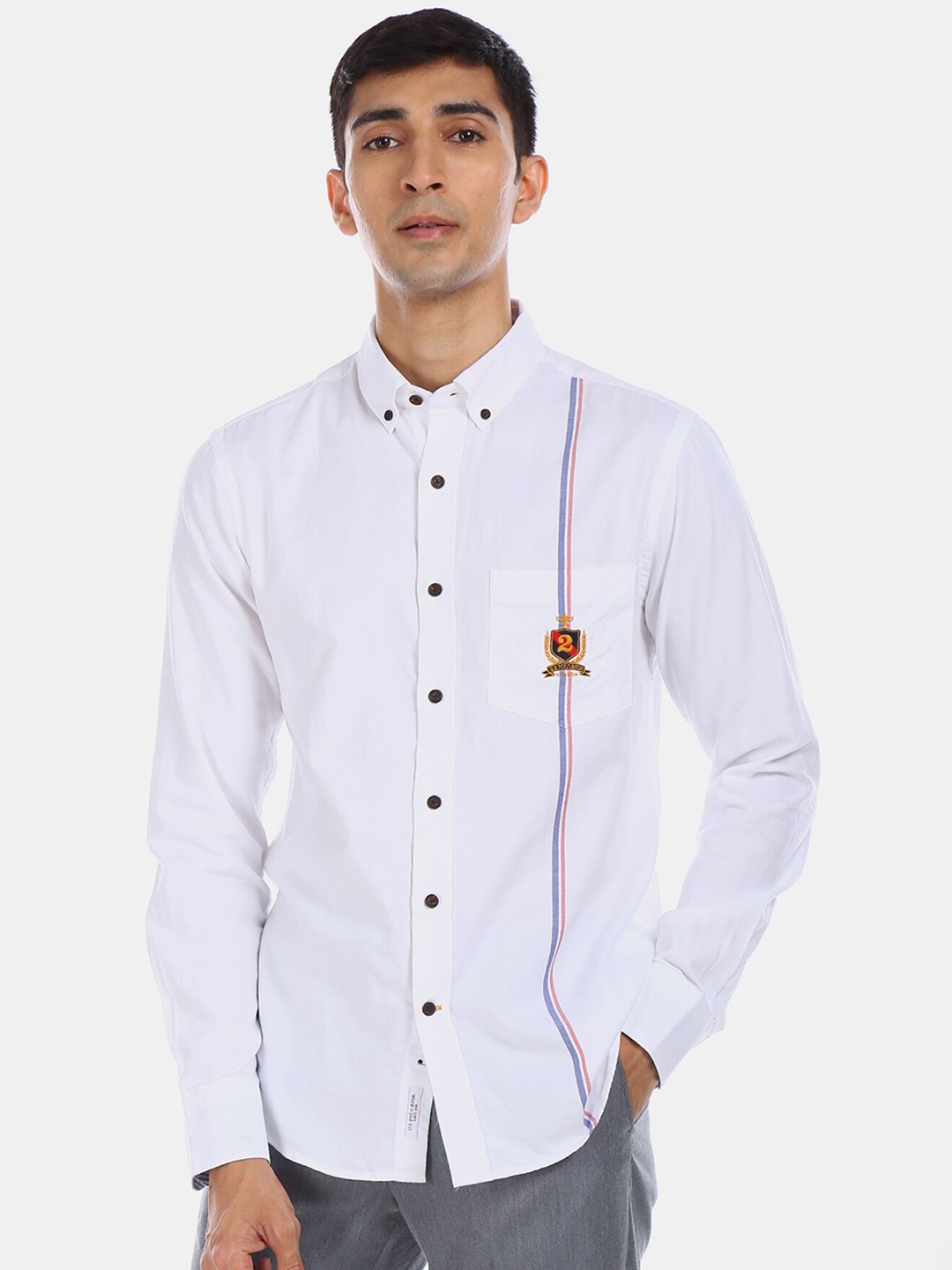

U.S. Polo Assn. Men White Striped Pure Cotton Casual Shirt