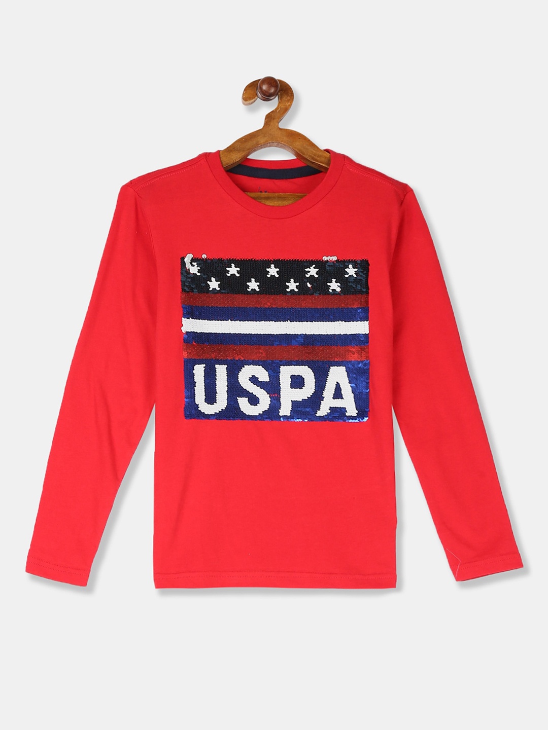 

U.S. Polo Assn. Kids Boys Red Self Design Round Neck T-shirt