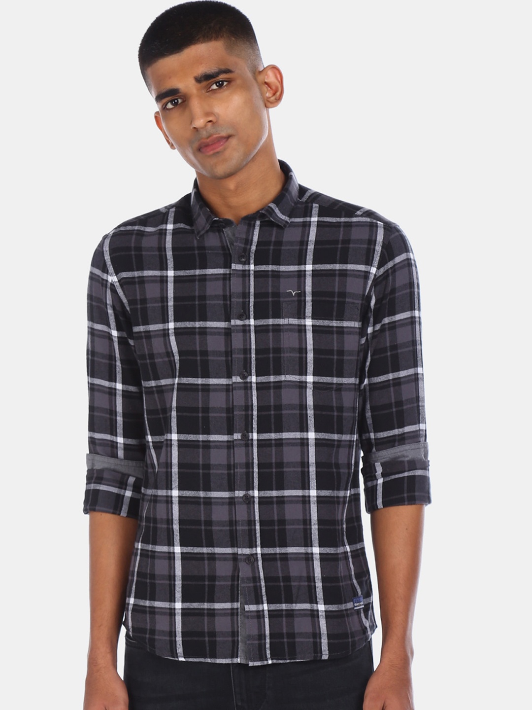 

Flying Machine Men Grey Regular Fit Checked Casual Shirt