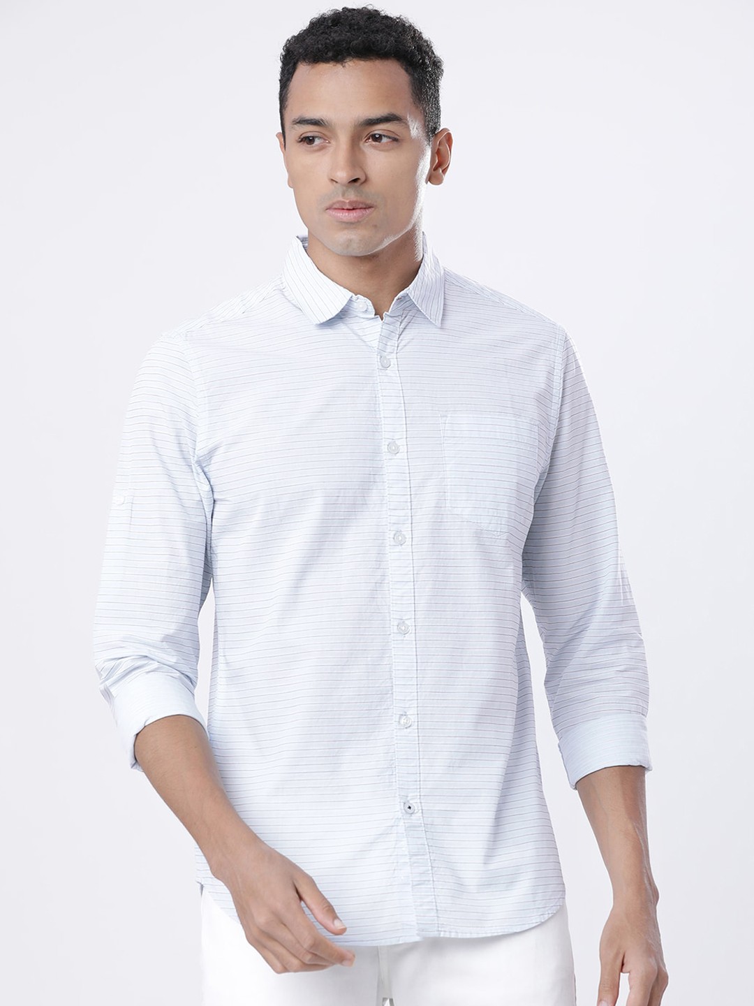 

HIGHLANDER Men Blue Slim Fit Striped Casual Shirt