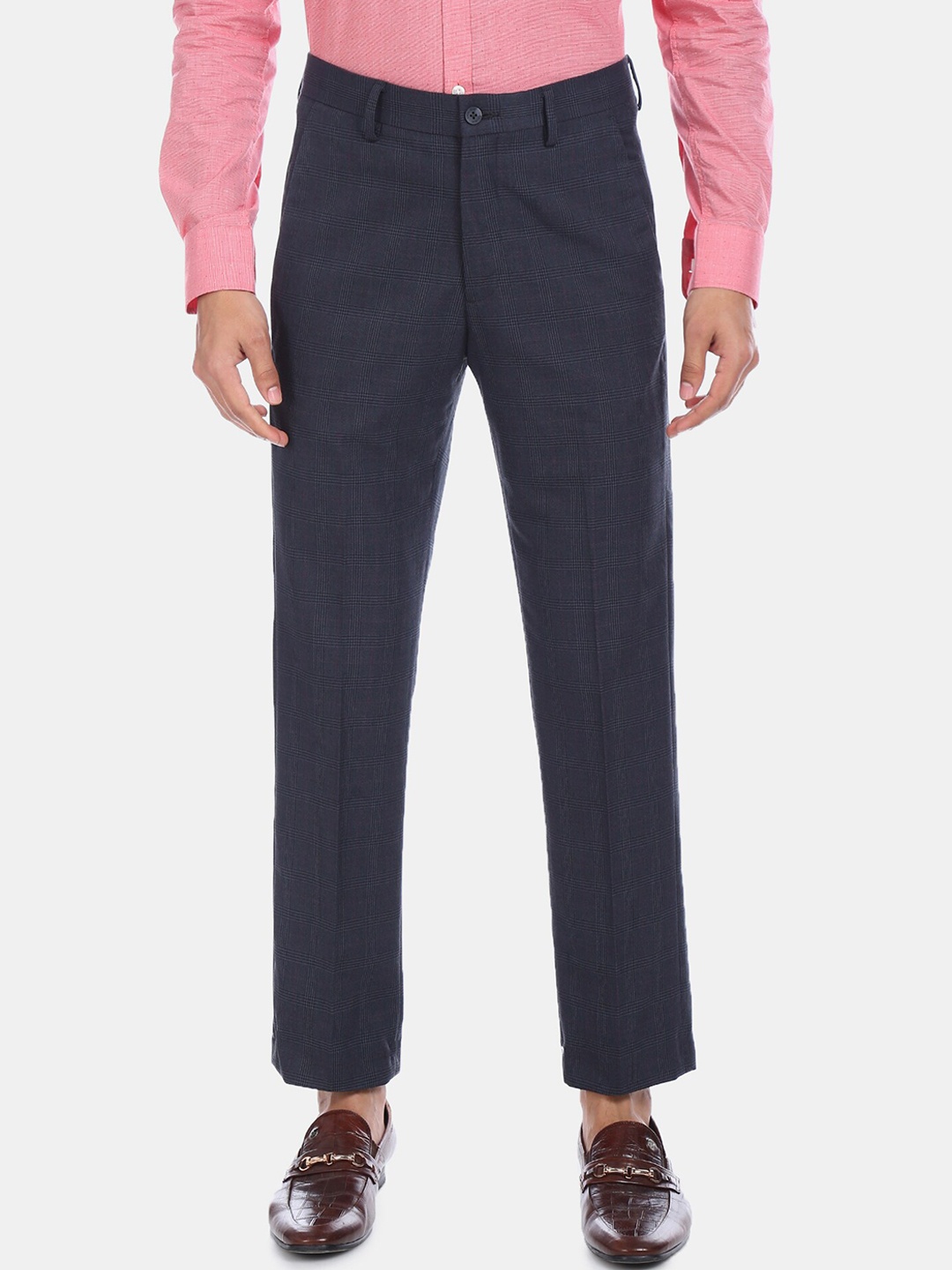 

Excalibur Men Grey Regular Fit Checked Regular Trousers