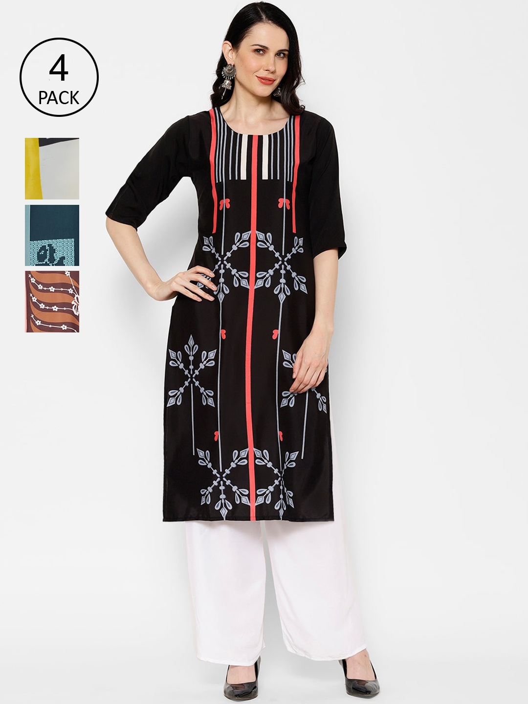 

7Threads Women Multicoloured Set of 4 Printed Panelled Straight Kurta, Multi