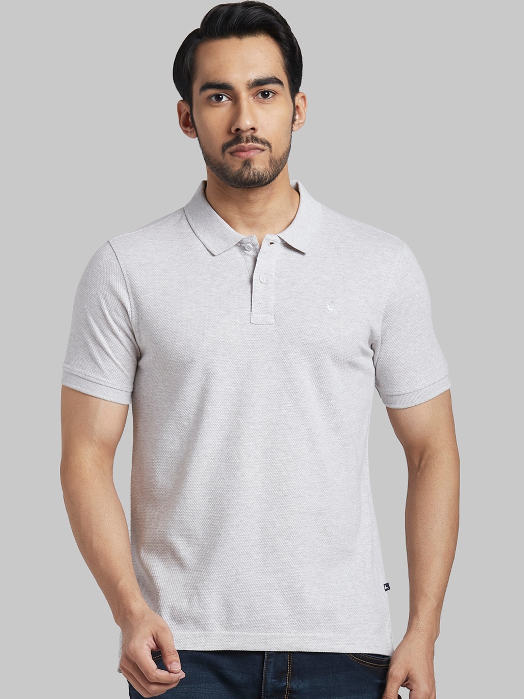 

Parx Men Grey Solid Polo Collar Cotton Pure Cotton T-shirt