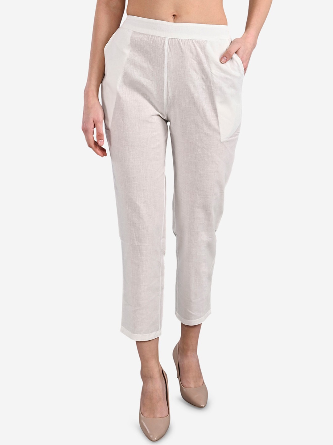 

Be Indi Women White Straight Fit Solid Cigarette Trousers