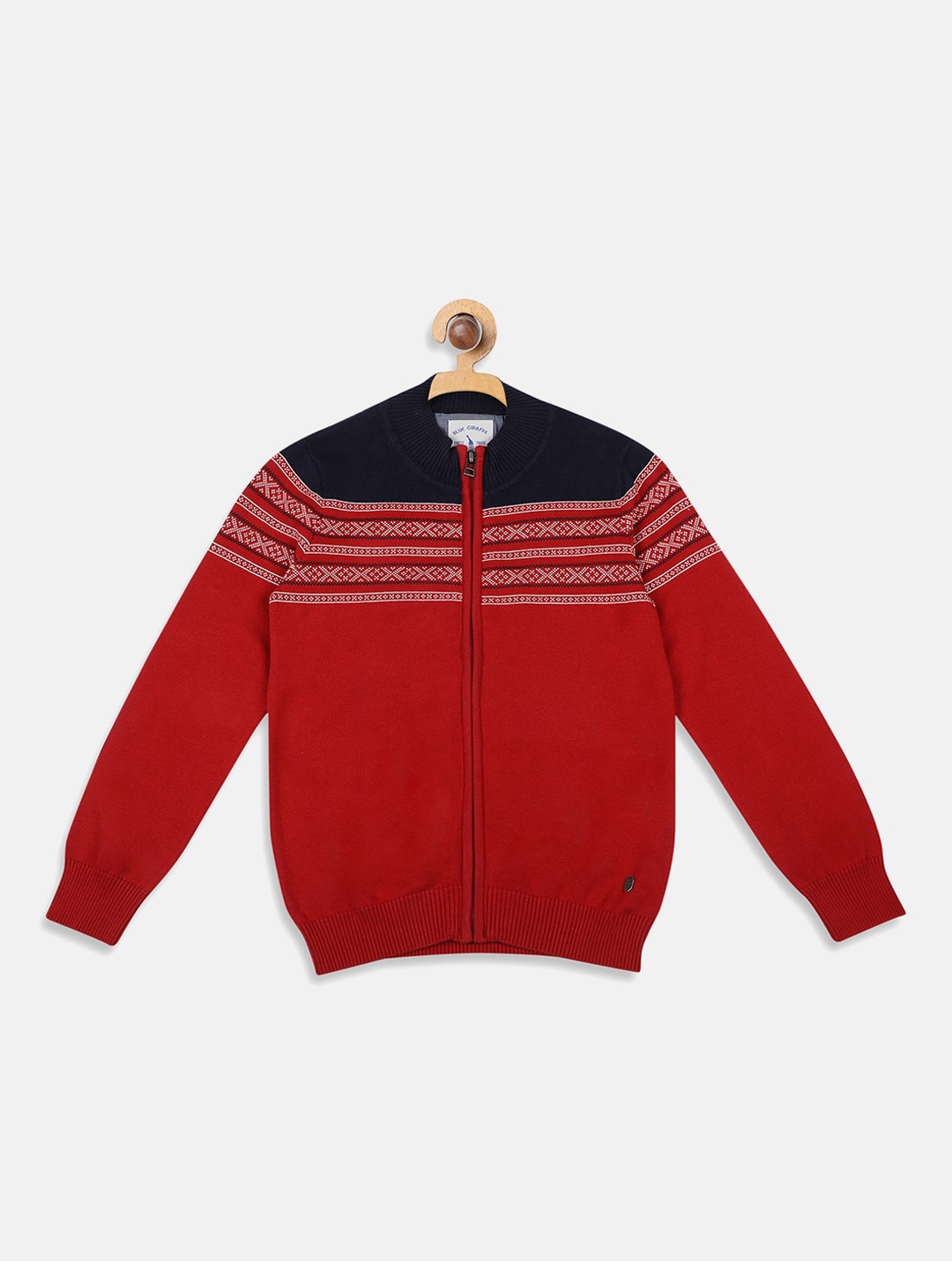 

Blue Giraffe Boys Red Self Design Cardigan Sweater
